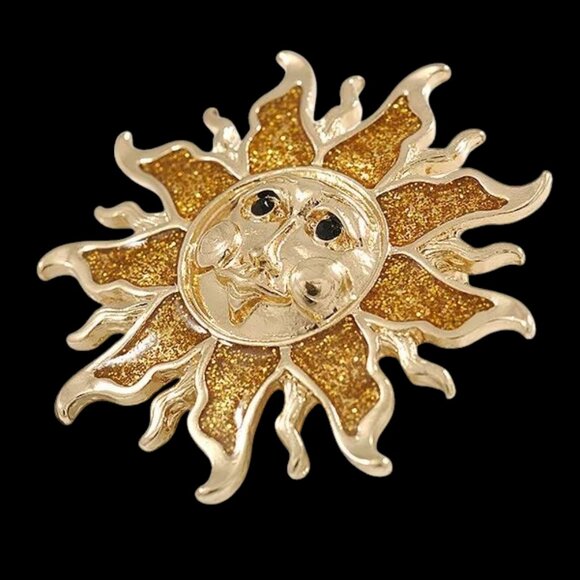 Vintage Style Golden Sun Brooch with Strong Alloy Enamel - 45mm - Elegant Look!! - Picture 2 of 5